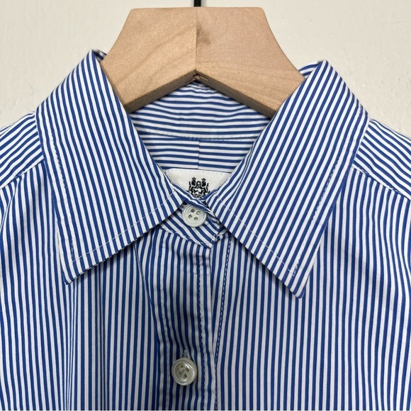 J. Crew Women Thomas Mason Shirt 00‎ Blue White Stripe Cotton Pocket Slim Fit - Picture 2 of 10